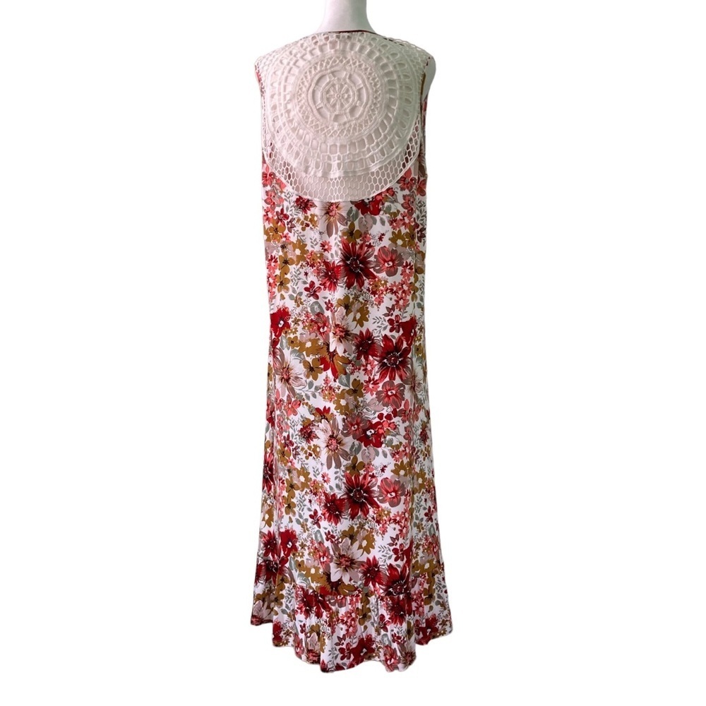 Soft Surroundings Floral Maxi Dress Ruffle‎ Hem Crochet Back (Size XL)